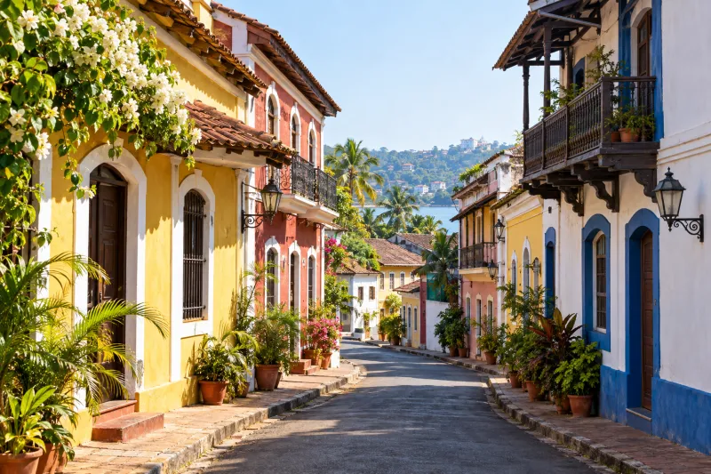 Colourful Portuguese-era homes along a quiet Panaji street